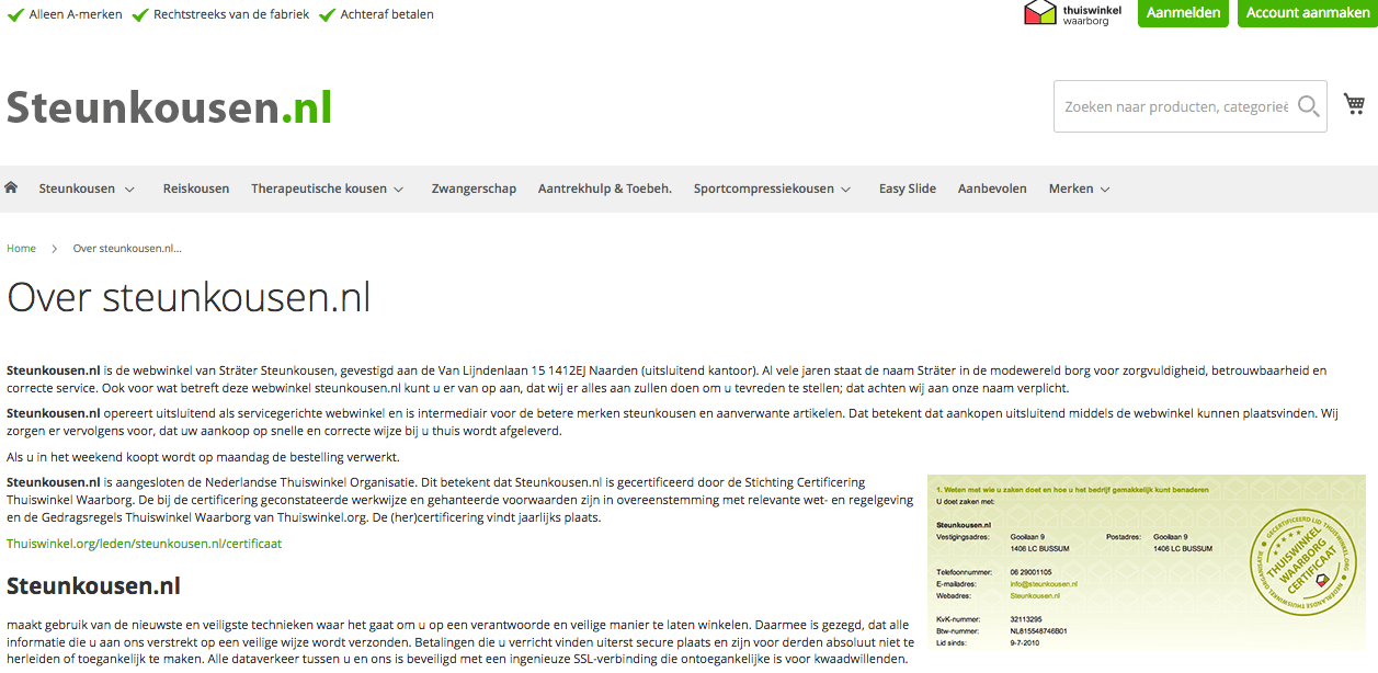 steunkousen-online.nl winkel in steunkousen