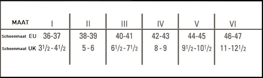 maattabel steunkousen met katoen voor mannen en vrouwen